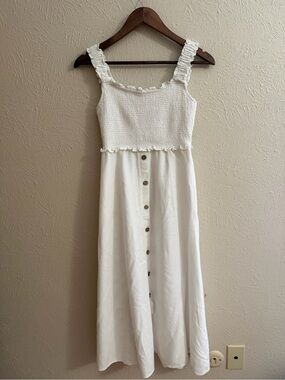Blu Pepper White Midi Dress with Button Front